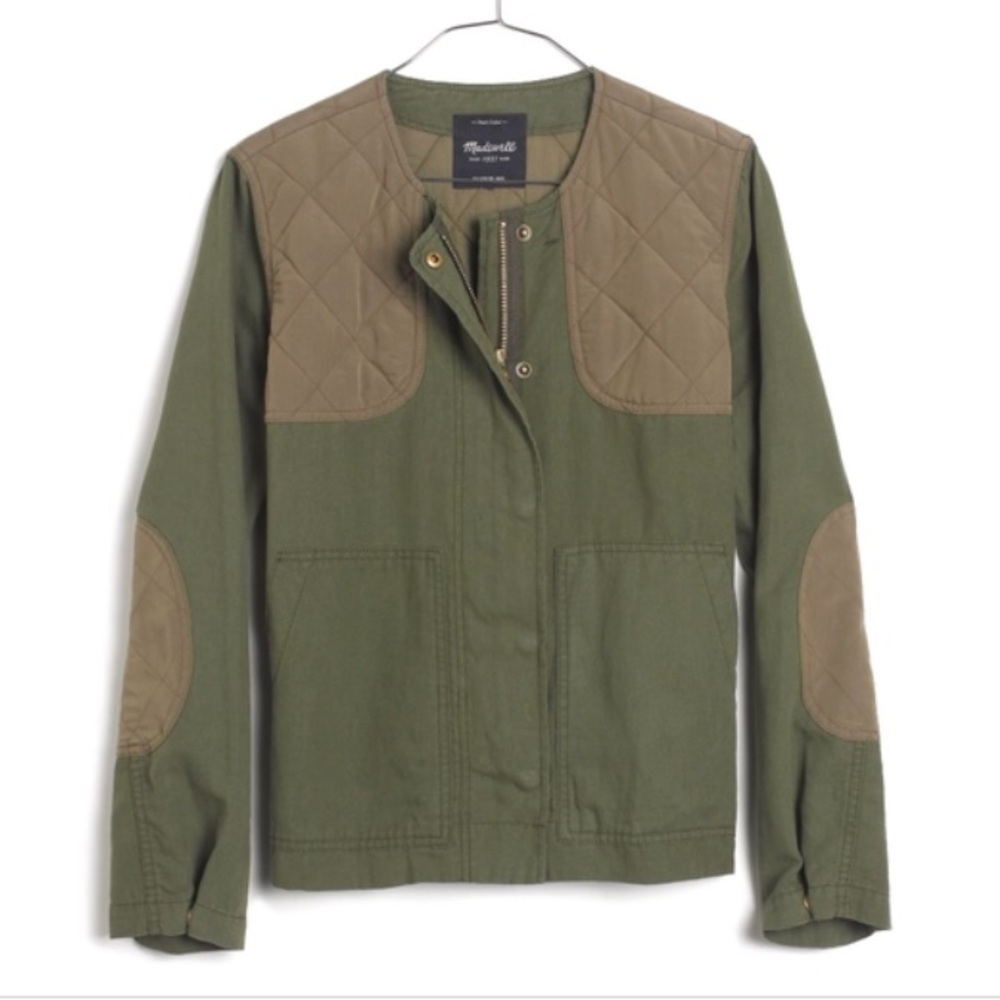 Madewell quilted bomber jacket in green cotton